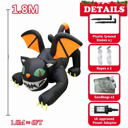 Opblaasbare zwarte kat van 7-Foot met Halloween-LED voor buiten, feest- en tuindecoratie 2026