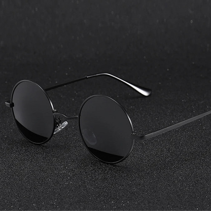 Retro Vintage Round Polarized Sunglasses Men Women Alloy Frame UV400 Black Lens Eyewear