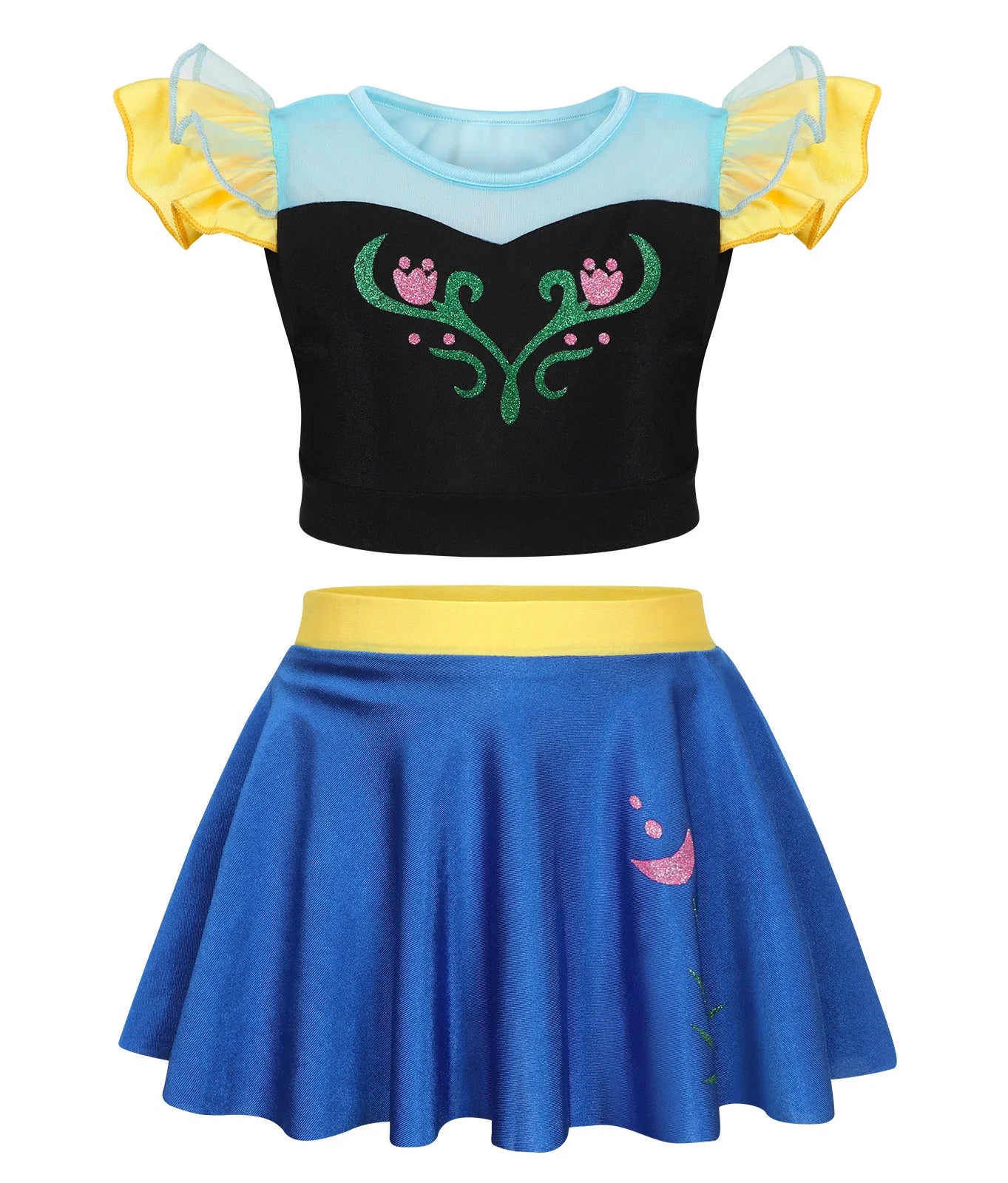 Quick-Dry Girls Two-Piece Swimsuit – Durable Princess Print, Cotton-Poly, For Beach and Pool