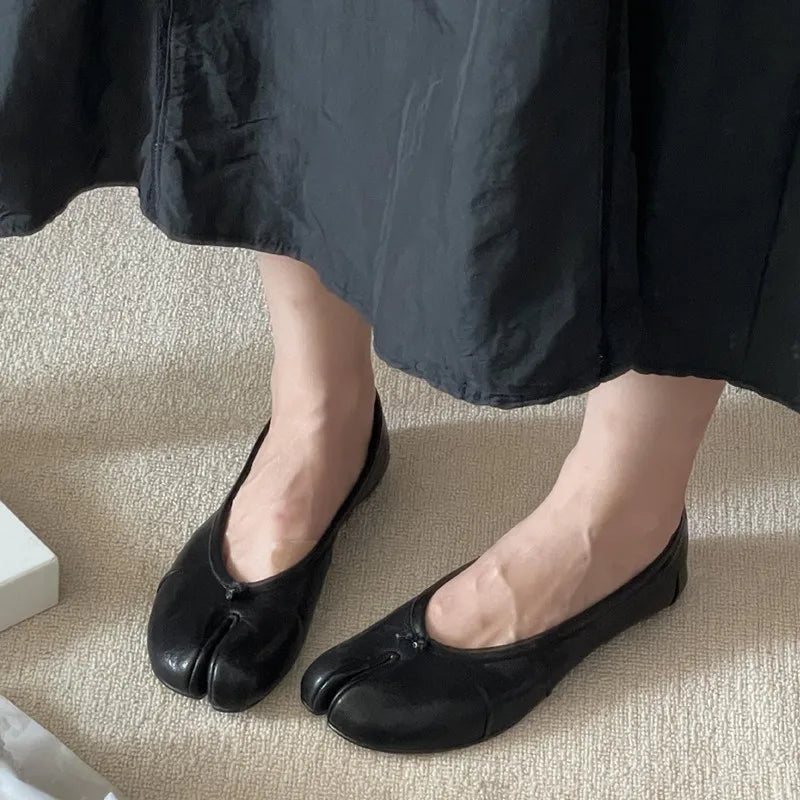 Soft Women Tabi Ballet Flats - Split Toe, Leather, Casual