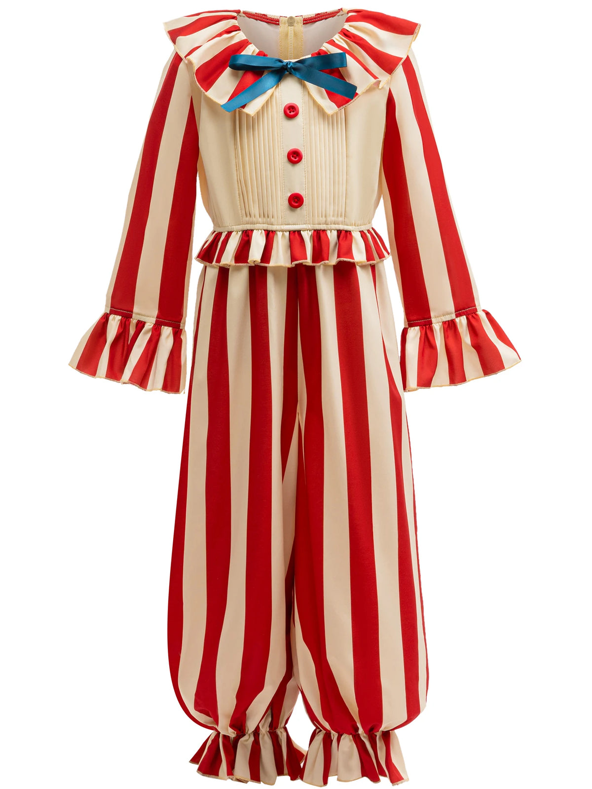 Gestreept jumpsuit voor jongens met circusclownmotief, Halloween-carnavalskostuum, verjaardagsgoochelaarsoutfit voor op het podium 2026