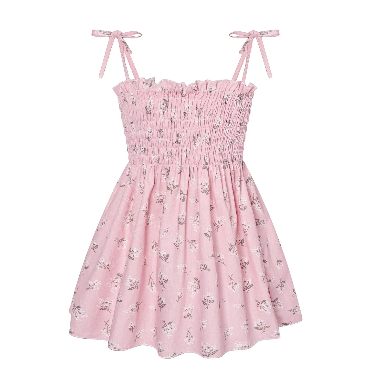 Soft girls' floral sundress - smocked bodice, polyester, for casual beach party