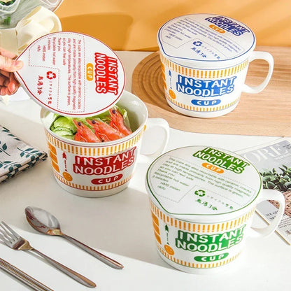 Omedelbar nudelskål i keramik med handtag och lock stor