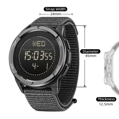 Digital 45mm Carbon Fiber Watch Nylon Strap Waterproof