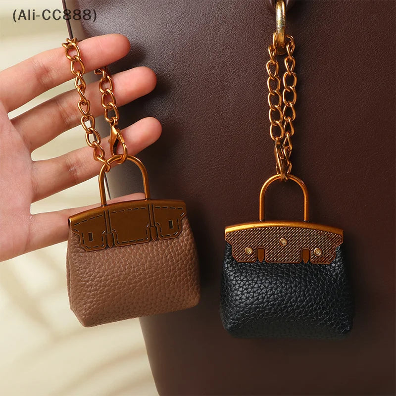 1+1 Free Birkin Inspired Mini Hand Bag - Small Bag Charm Keychain with Metal Chain