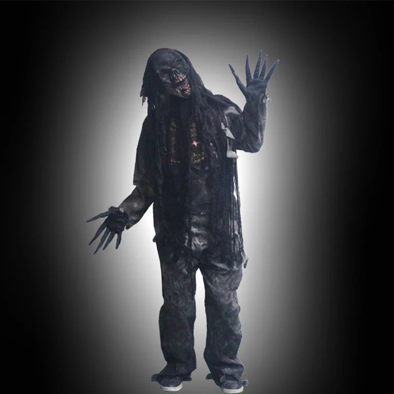 Verbrand zombie-verkleedkostuumset voor volwassenen en kinderen, met masker en handschoenen, Halloween 2026