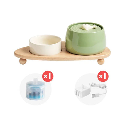 Katzen Trinkbrunnen 1300ml Keramik USB Aufladbarer Haustierbrunnen Mit Filter Und Holzständer Herbst 2025 Kontinuierliche Hydration