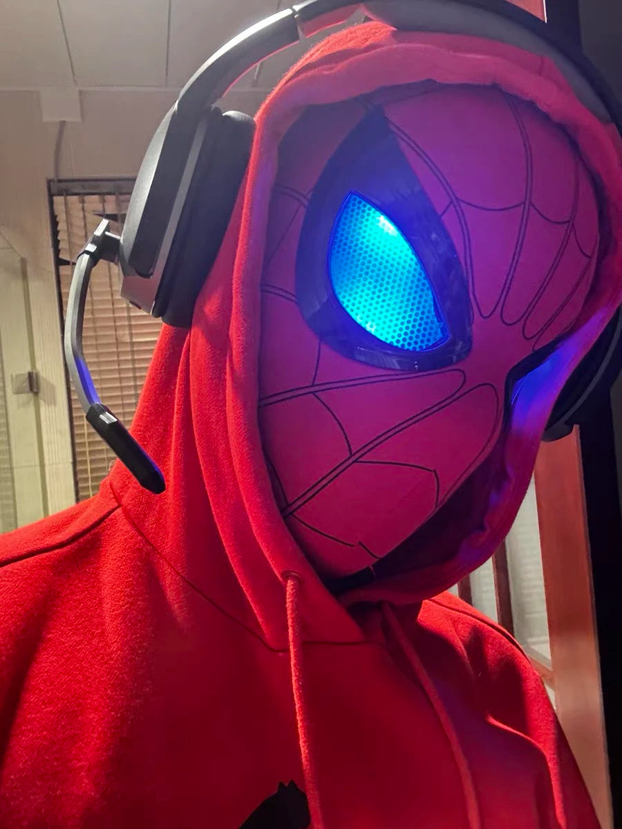 Remote-Controlled Spider-Man LED Cosplay Headgear with Glowing Red and Black Design 2026