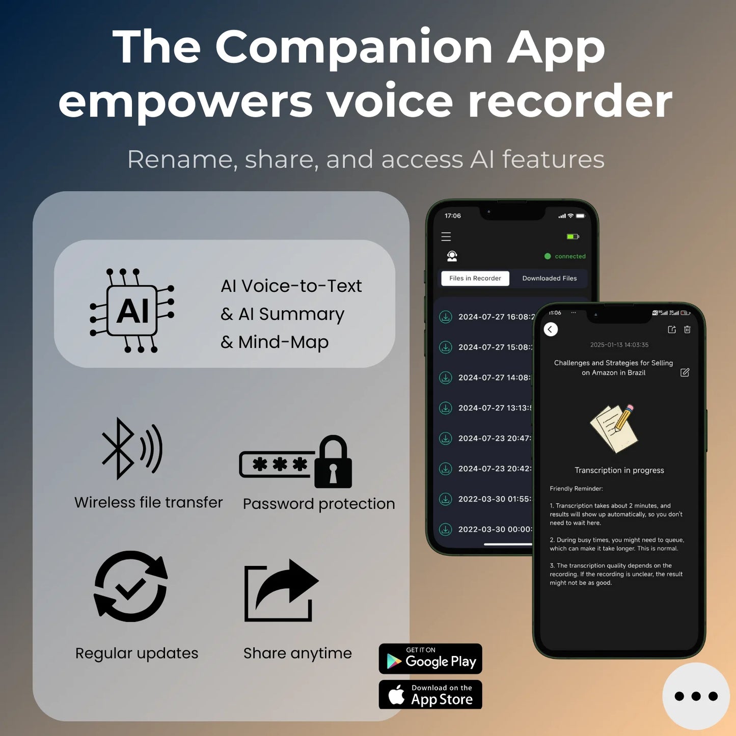 AI Voice Recorder 64GB Aluminum Dictaphone Transcribe