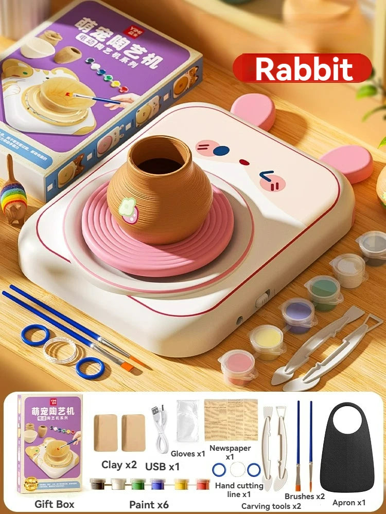 Mini Pottery Wheel Craft Set for Kids - DIY Ceramic Pottery Machine for Boys and Girls, Early Education Arts & Crafts Activity