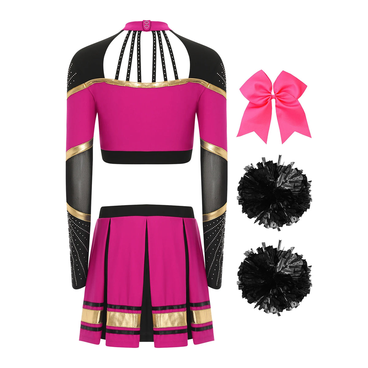Cosplaykostuum voor cheerleaderoptredens voor vrouwen, crop-top met lange mouwen en geplooide rok met pompons 2026