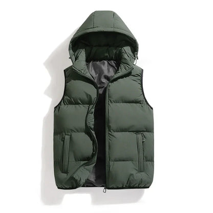 Insulating Men’s Puffer Vest - Hooded, Cotton, For Winter