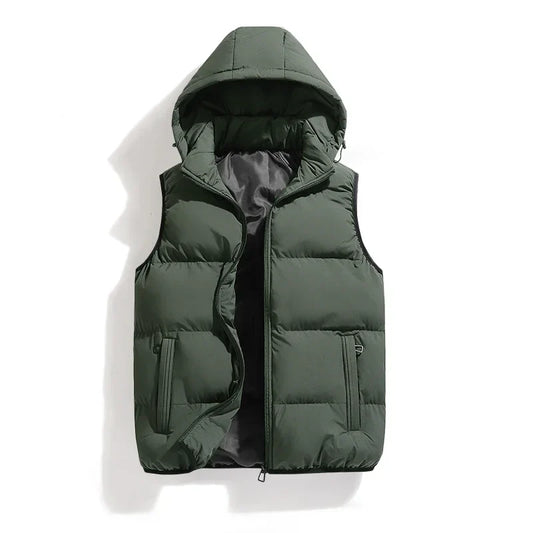 Insulating Men’s Puffer Vest - Hooded, Cotton, For Winter