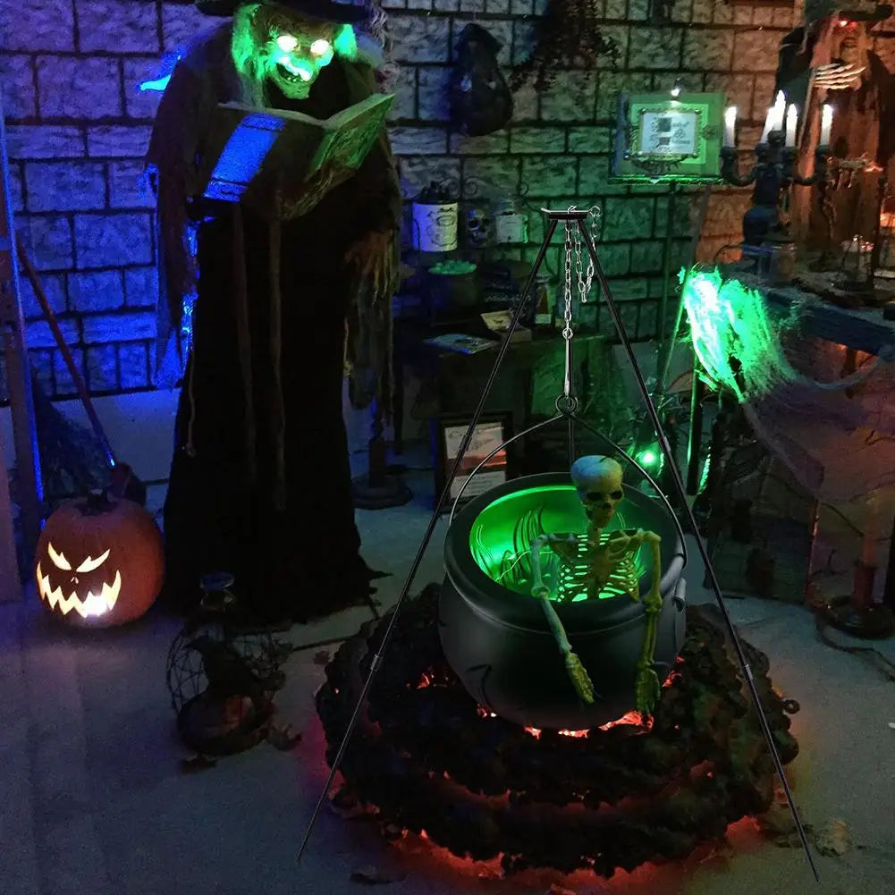 Caldero grande de brujas con trípode y luces LED verdes en cadena para exteriores Decoración espeluznante para fiesta de Halloween 2025