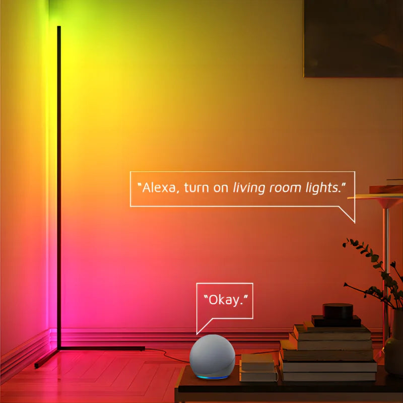 Smart RGB LED Corner Floor Lamp - 155CM Adjustable Mood Lighting with App & Voice Control, Perfect for Living Room Ambiance