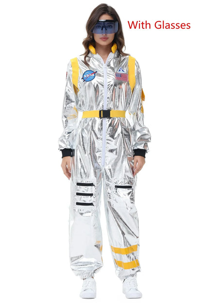 Zilverkleurig astronautenruimtepak voor volwassenen, jumpsuit voor koppels, cosplay voor Halloween, carnaval en verkleedfeesten 2026