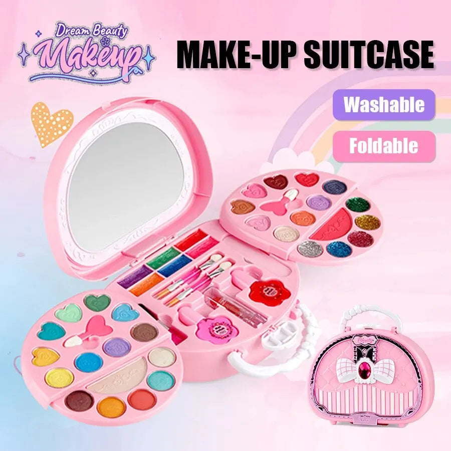 Kids Makeup Kit Washable Pretend Play Cosmetic Set With Mirror NonToxic Safe Gift Idea Back To School 2025