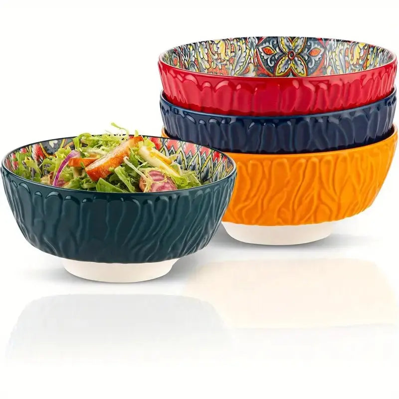 Boheemse keramische kommen set bloemmotief serveerschalen veelzijdig