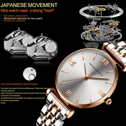 Timeless women's rose gold quartz wristwatch - stainless steel water-resistant minimalist round dial