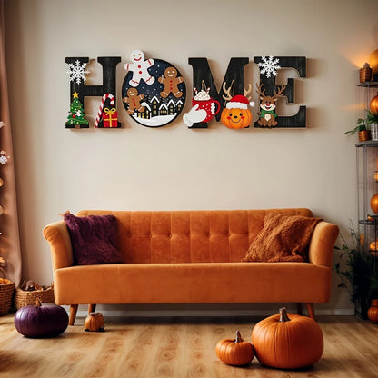 Wooden Christmas Wall Decor Letters HOME Farmhouse Style Holiday 2025 Wall Hanging for Porch Cozy Festive Decor