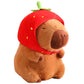 Kawaii Capybara Plush Toy - Fluffy Stuffed Animal with Turtle Bag & Strawberry Cap, Ideal Birthday Gift for Kids & Home Decoration