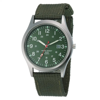 Quartz Field Watch Nylon Strap Military Style Date Luminous
