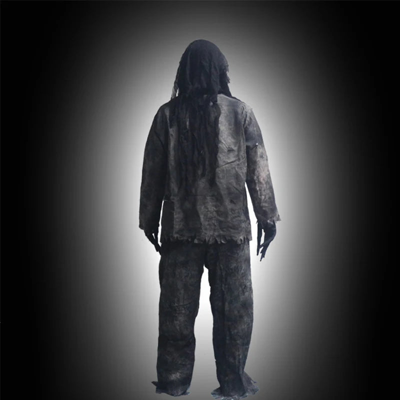 Verbrand zombie-verkleedkostuumset voor volwassenen en kinderen, met masker en handschoenen, Halloween 2026