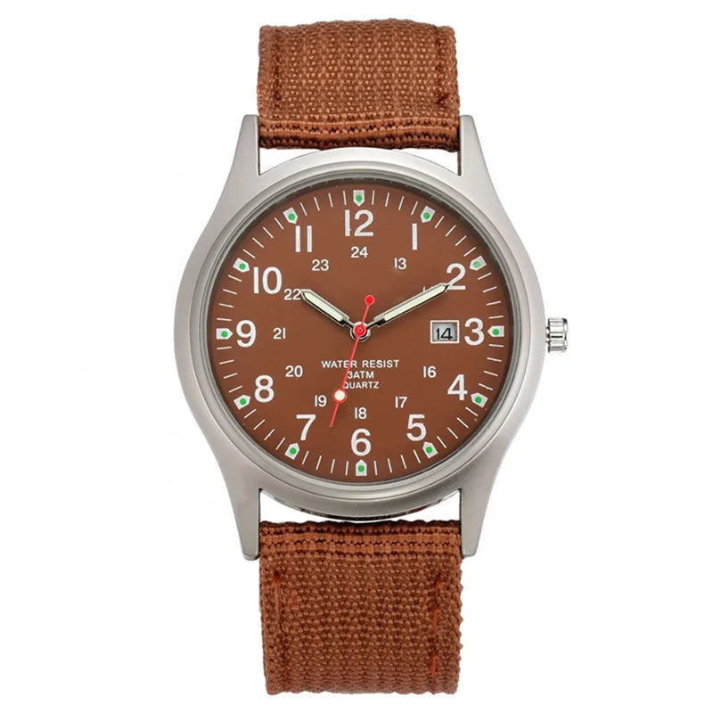 Quartz Field Watch Nylon Strap Military Style Date Luminous