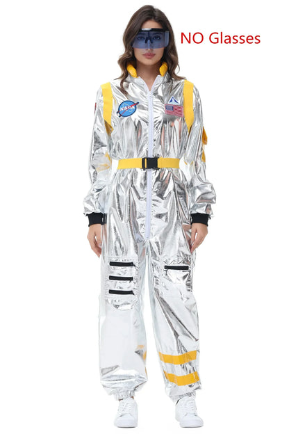 Zilverkleurig astronautenruimtepak voor volwassenen, jumpsuit voor koppels, cosplay voor Halloween, carnaval en verkleedfeesten 2026
