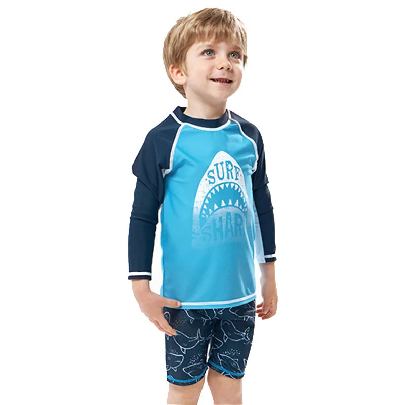 Hurtigtørrende unisex badedragt sæt til børn - langærmet top og shorts, polyester, til sommersvømning