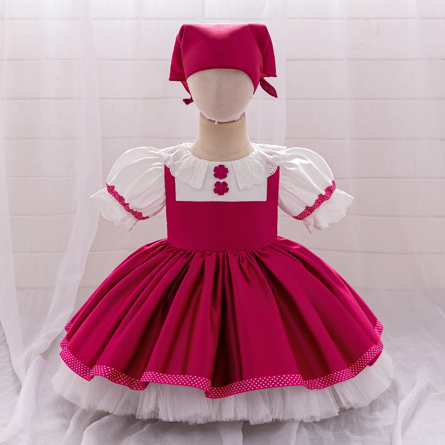 Vestito morbido e lusinghiero per bambina - stile grembiule con pizzo, lunghezza al ginocchio, poliestere, viscosa, festa di compleanno