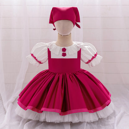 Vestito morbido e lusinghiero per bambina - stile grembiule con pizzo, lunghezza al ginocchio, poliestere, viscosa, festa di compleanno