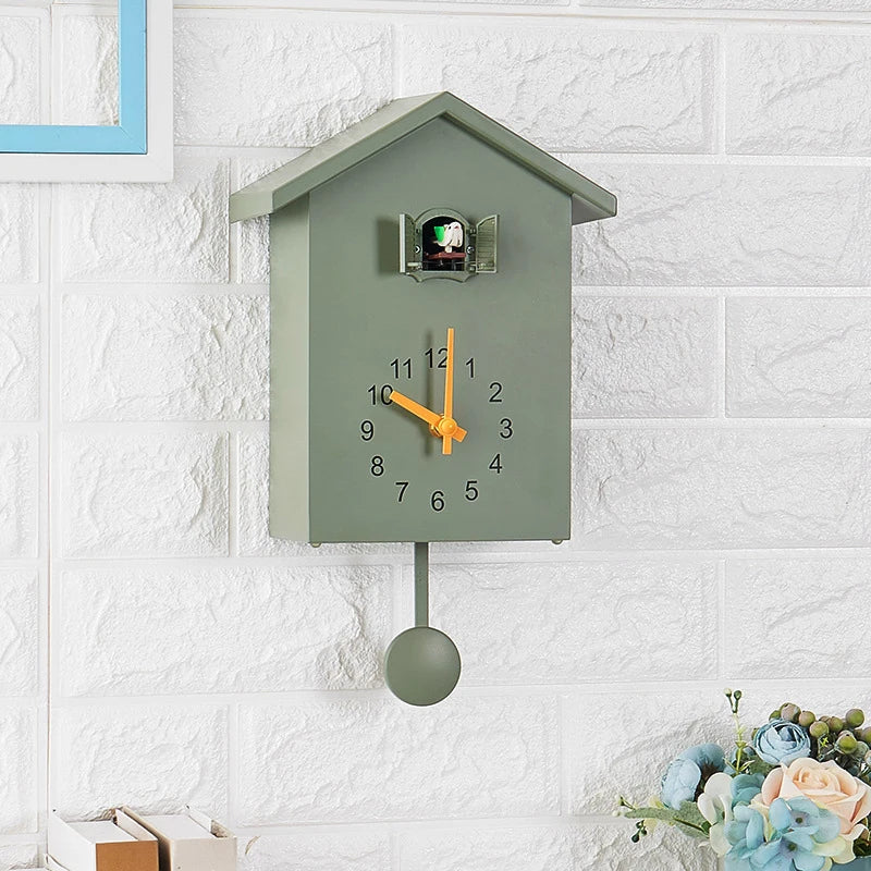 Cuckoo Wall Clock 20x25cm Muted Green Modern Hanging Home Clock Fall 2025 Whimsical Quartz Pendulum Gift