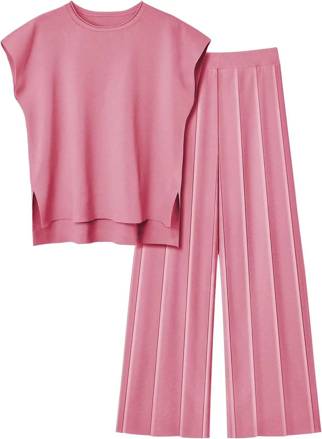 Soft Relaxed Women’s Two-Piece Pant Set – Sleeveless Round-Neck Knit Top, High-Waist Wide-Leg Trousers For Summer