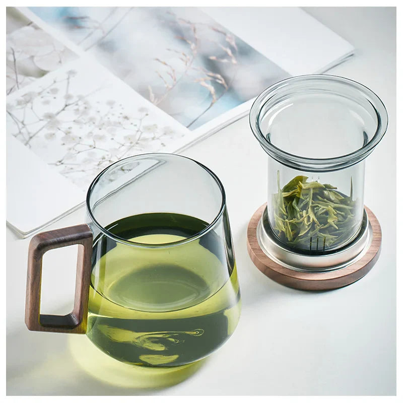 Glass Tea Cup With Wood Handle Heat Resistant Puer Filter Mug Kung Fu Tea Set Fall 2025 Easy Brewing