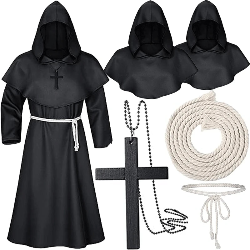 Middeleeuwse monnikenmantel met kap, tovenaarstovenaar-riddercape, Halloween-cosplaykostuum voor volwassenen 2026