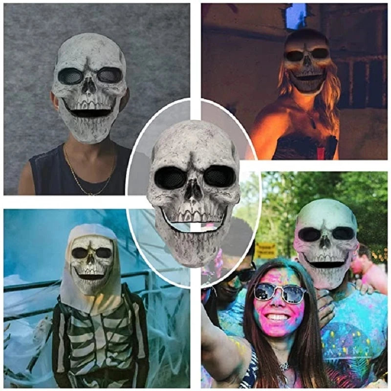 Full-Head Skull Silicone Horror Mask with Movable Jaw for Adults Halloween 2026