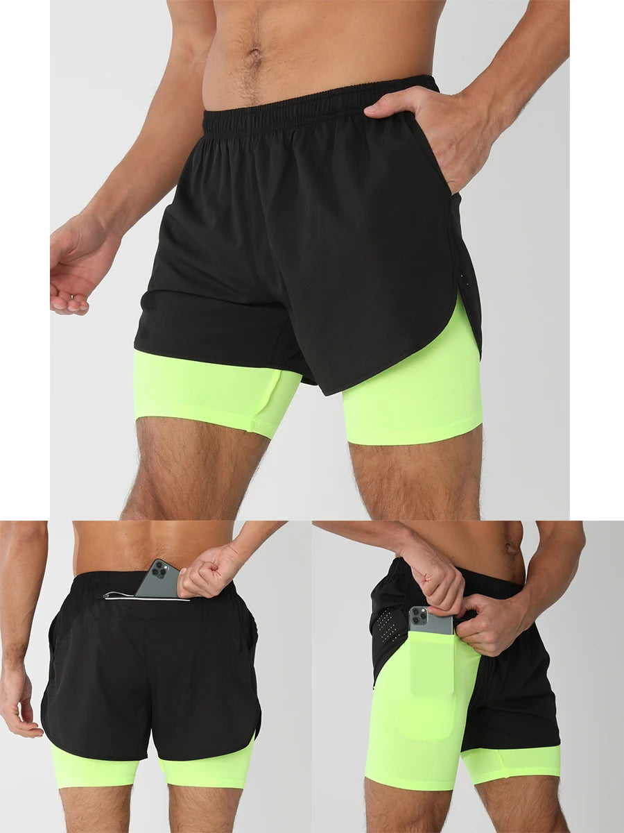 Quick-dry men's 2-in-1 running shorts - lightweight lined, polyester, for gym and summer training