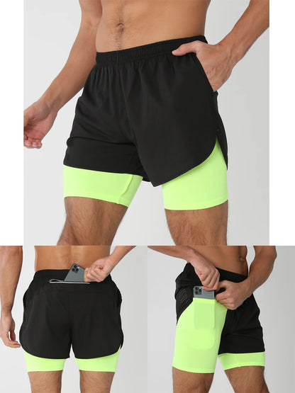 Quick-dry men's 2-in-1 running shorts - lightweight lined, polyester, for gym and summer training