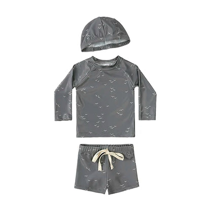 Hurtigtørrende unisex baby badetøj 2-delt sæt – langærmet rashguard top, shorts, polyester, sommerstrandtøj