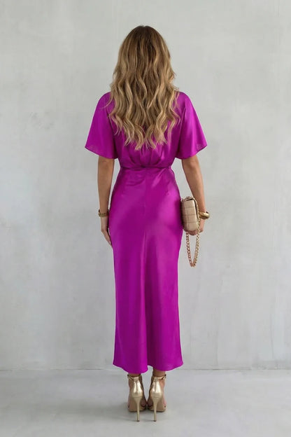 Fitted women's long dress – V-neck cross-junction, for after-work and evening events