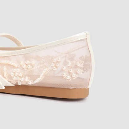 Lightweight Women’s Ballet Flats - Mary Jane Mesh, Beaded