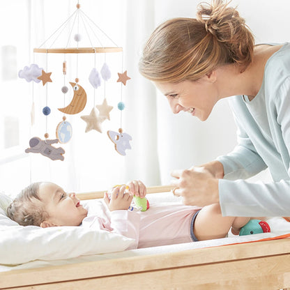 Móvil de cuna cohete de madera juguetes sensoriales para recién nacidos calmantes