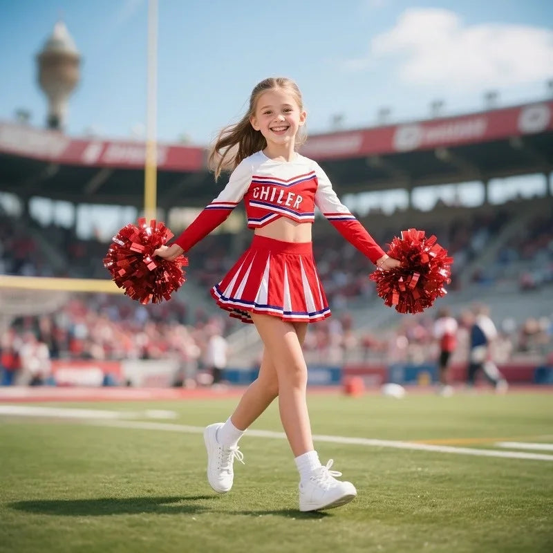 Girls Cheerleader Printed Letter T-Shirt and Skirt Cosplay Costume Set Ages 3–12 Halloween 2026