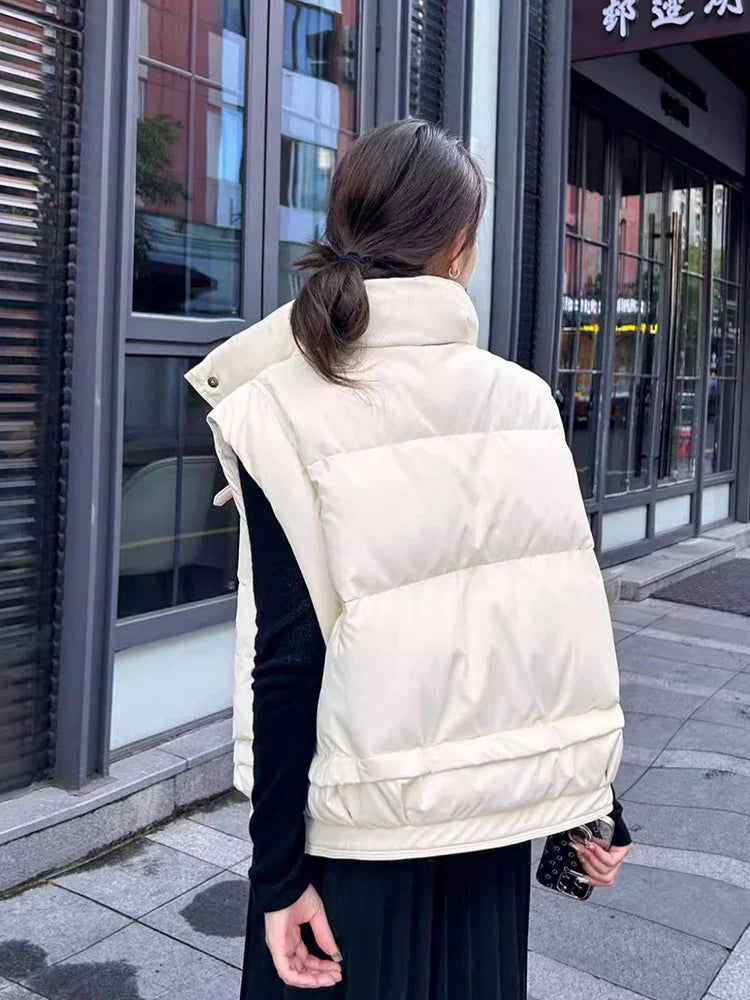 Warm Women’s Down Vest - Cropped Boxy, PU, Winter Layering