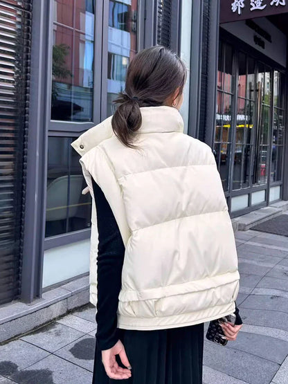 Warm Women’s Down Vest - Cropped Boxy, PU, Winter Layering