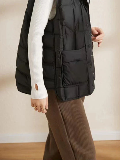Lightweight Women Hooded Down Vest - Boxy, Down, Autumn