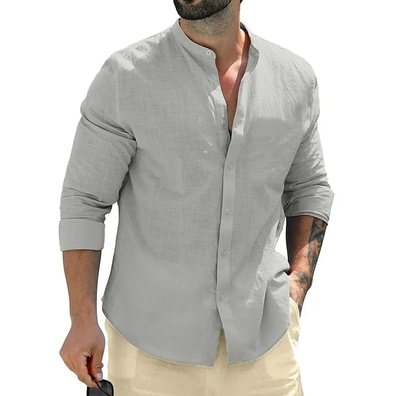 Variant image for Men's Linen Shirt - Breathable Casual and Formal Dress Shirt in White, Blue, Grey, Regular Fit, Soft Comfortable Fabric-37