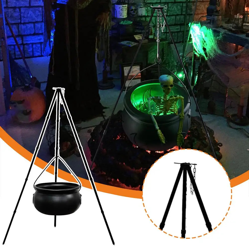 Caldero grande de brujas con trípode y luces LED verdes en cadena para exteriores Decoración espeluznante para fiesta de Halloween 2025