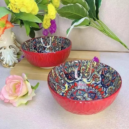 Boheemse keramische kommen set bloemmotief serveerschalen veelzijdig